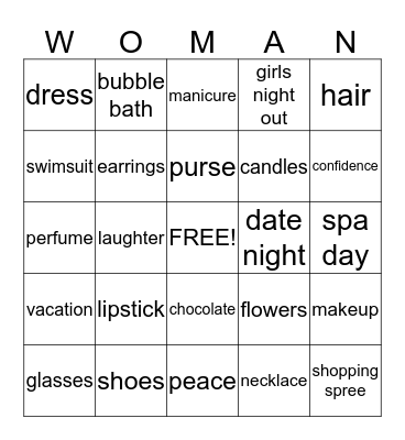 Women's Bingo Card