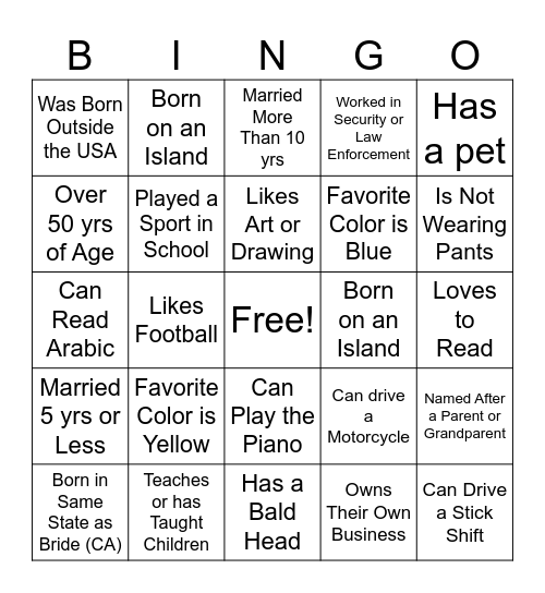Did You Know? Bingo Card