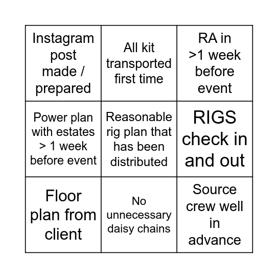 TEC Bingo Card