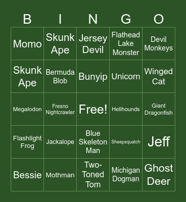 Cryptid Bingo Card