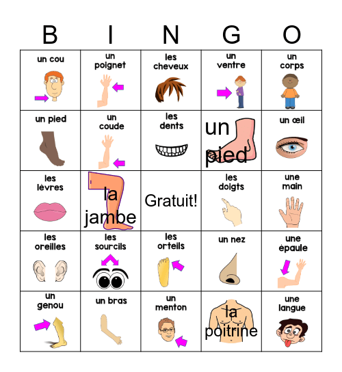 Les Parties du Corps Bingo Card