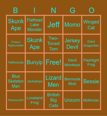 Cryptid Bingo Card
