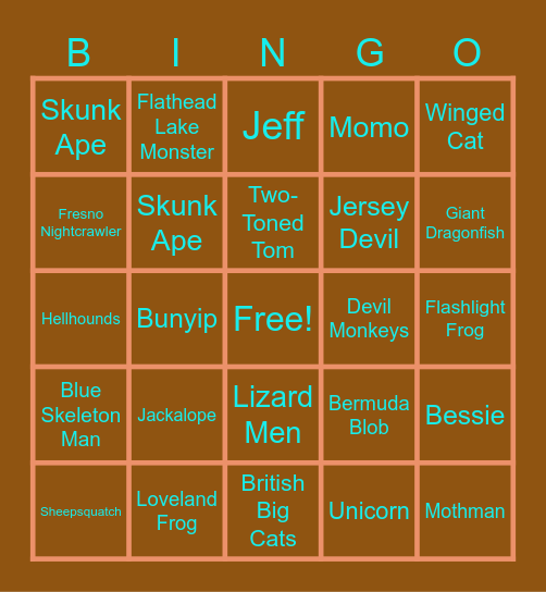 Cryptid Bingo Card