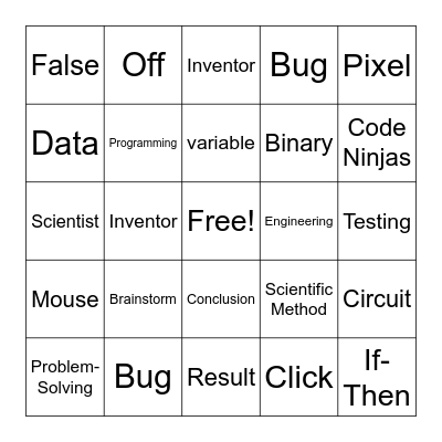 JR Inventors Bingo Card