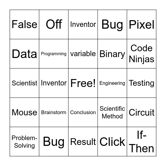 JR Inventors Bingo Card
