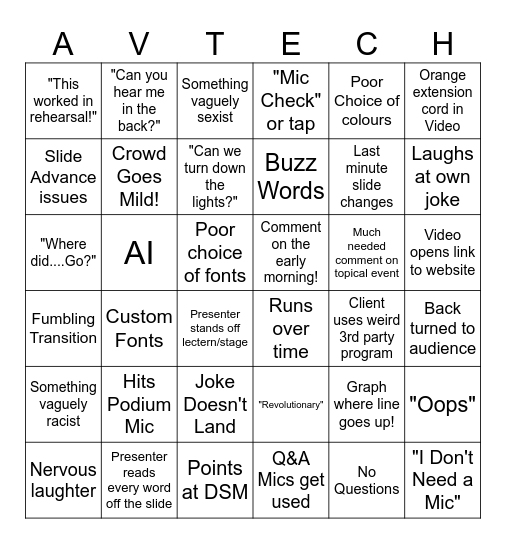 AV Tech Bingo Card