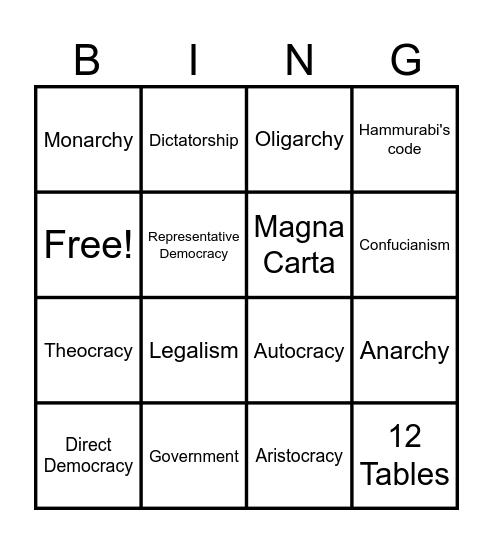 Unit 5 Politics Vocabulary words 1-10 Bingo Card