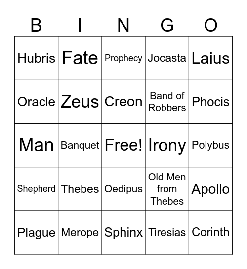 Oedipus the King Bingo Card