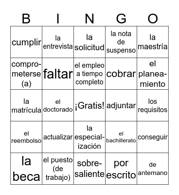 La Educación y Las Carreras Bingo Card