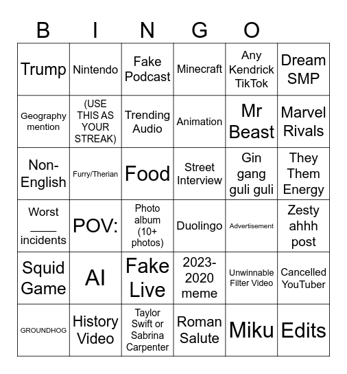 Untitled Bingo Card