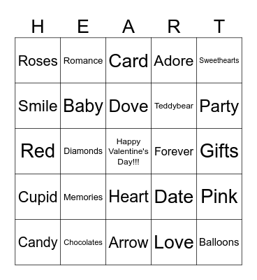 Valentines Bingo Card