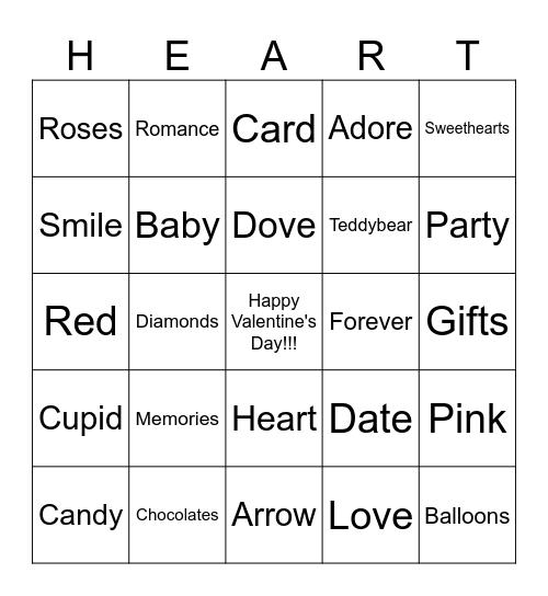 Valentines Bingo Card