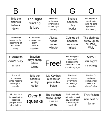 Band Bingo Card