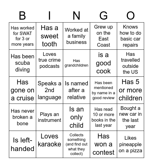 Find a coworker who... Bingo Card