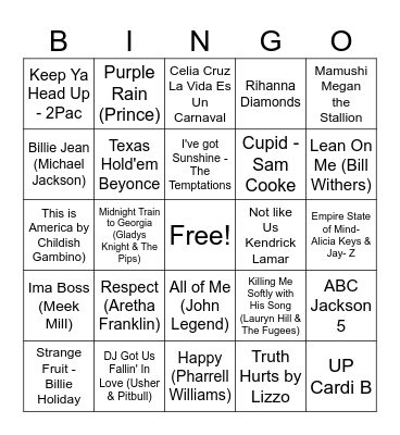 Black History Month Music Bingo! Bingo Card