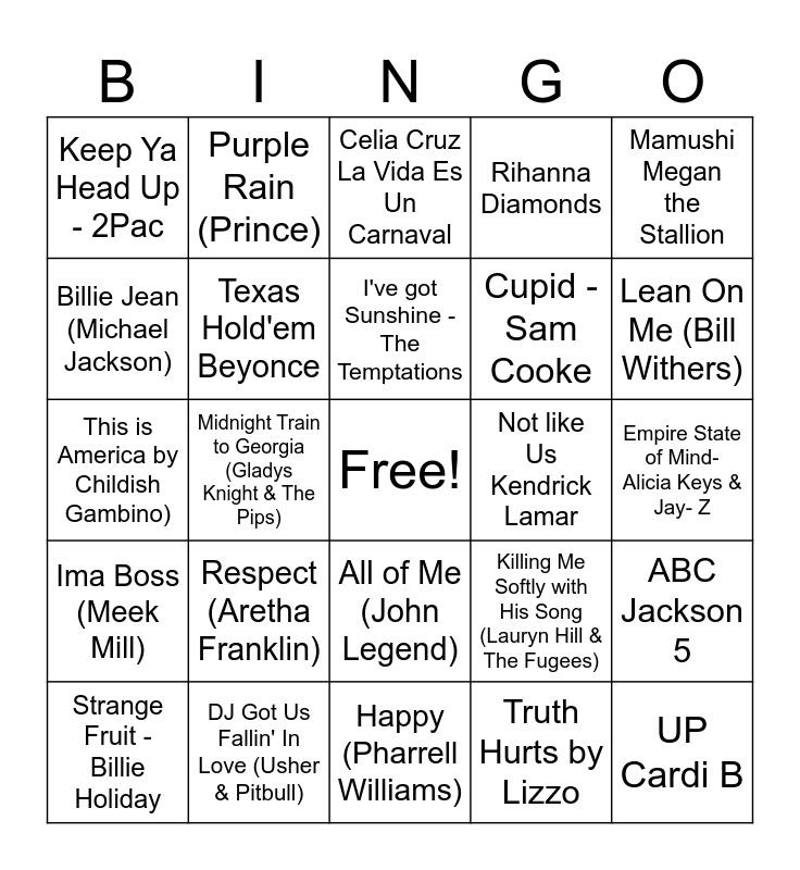 Black History Month Music Bingo - Black History Month Music Bingo 