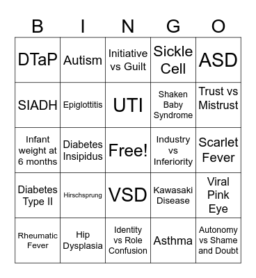 Pediatric Bingo Card