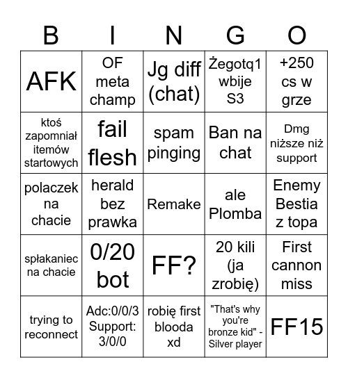 League of Legends Bingo Card