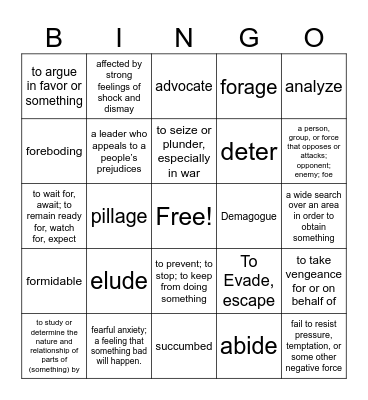 Vocab 3: The Odyssey Bingo Card