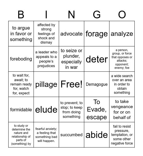 Vocab 3: The Odyssey Bingo Card