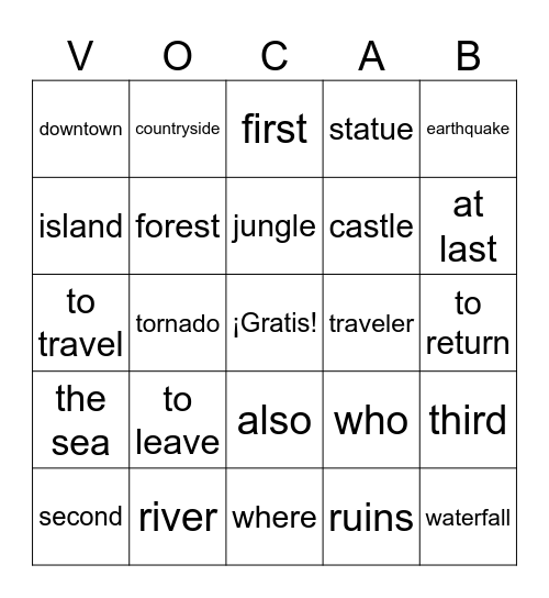 Vocabulario 1.1 Bingo Card
