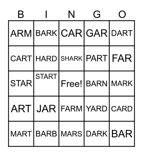 AR Bingo Card