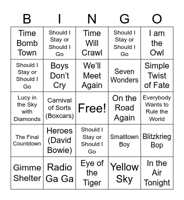 ST5 MUSIC BINGO CARD Bingo Card