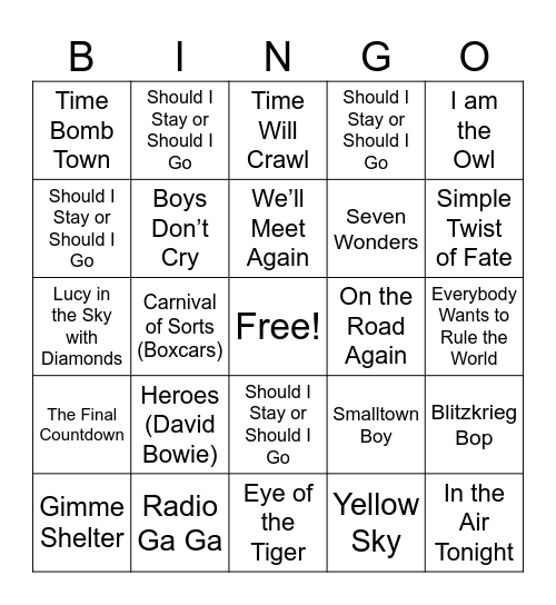 ST5 MUSIC BINGO CARD Bingo Card