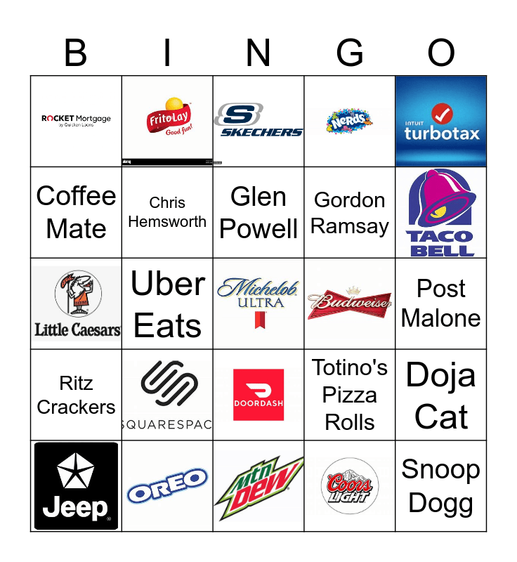 super bowl ads bingo