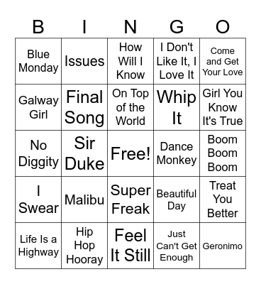 Music Bingo Round 4 Bingo Card