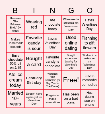Virtual Valentine's Day Bingo Card