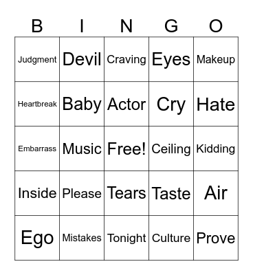 Please Please Please Bingo Card