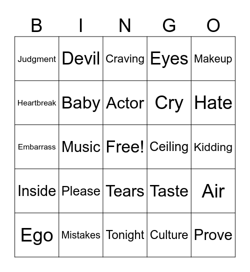 Please Please Please Bingo Card