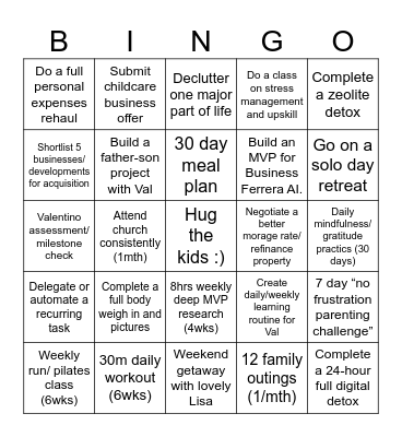 Matt's 2025 Resolutions Bingo Card