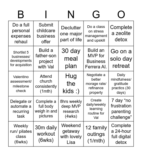 Matt's 2025 Resolutions Bingo Card