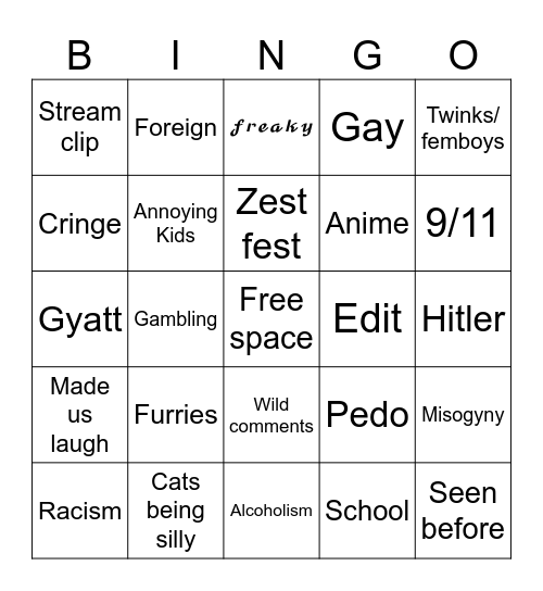 Reels Bingo Card
