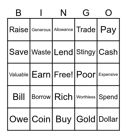 Money Bingo Card