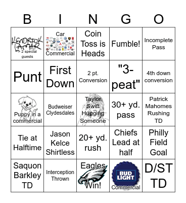 Superbowl Bingo Card