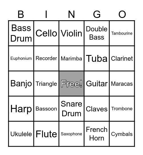 Instrument BINGO Card
