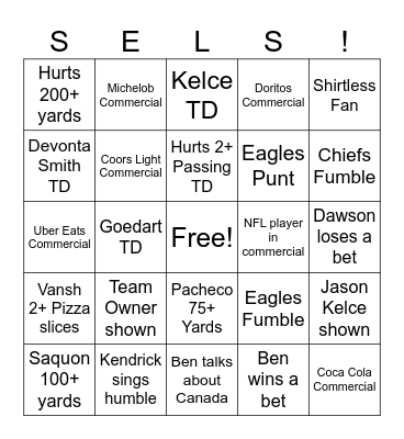 SUPER BOWL BINGO! Bingo Card