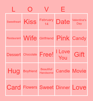 ASL Valentine's Day Bingo Card