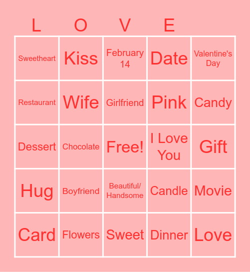 ASL Valentine's Day Bingo Card