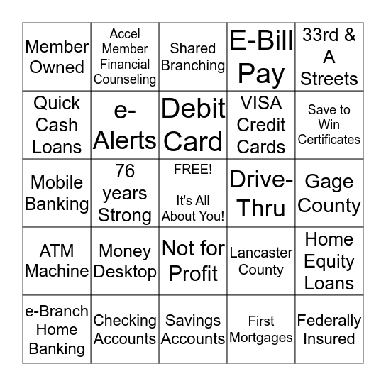 MembersOwn Credit Union Bingo Card