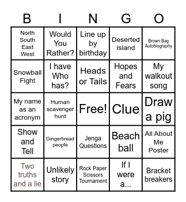 IceBreaker Bingo Card