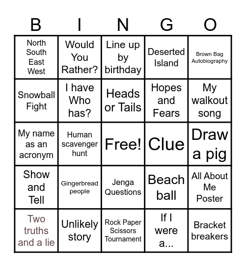 IceBreaker Bingo Card