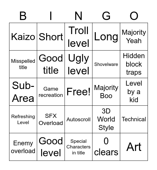 Super Mario Maker 2 Bingo Card