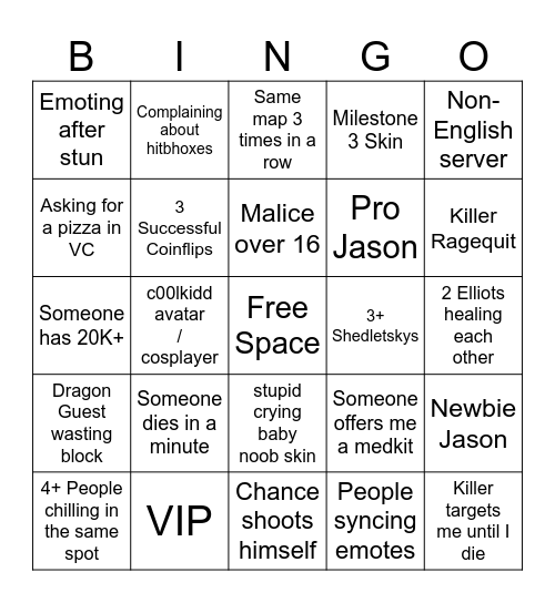 FORSAKEN Bingo Card