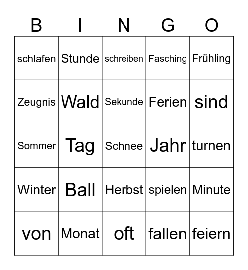 Lernwörter Bingo Card