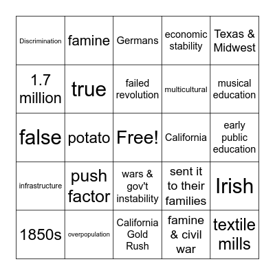 U.S. Immigration Bingo Card