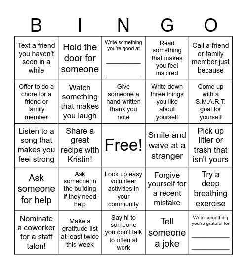 ACTS OF KINDNESS Bingo Card
